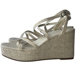 Wild Fable Strappy Platform Wedge Sandals Beige Linen Womens Size 10